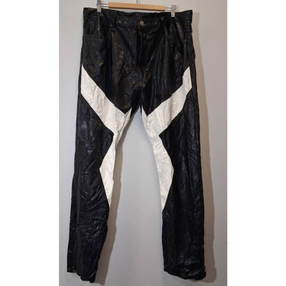 Mnml mens size 42 waist faux leather pants black and white